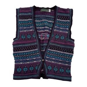Cullinane Vintage Knit Sweater Vest Small Fair Isle Purple Teal Made in USA
